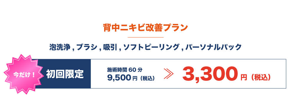 背中ニキビ改善プラン「泡洗浄,ブラシ,吸引,ソフトピーリング,パーソナルパック」